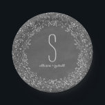 Baby's Breath Chalkboard Monogram Huwelijk Papieren Bordje<br><div class="desc">Borden met een illustratie van de ademhaling van de baby over een krijtbord geïnspireerde achtergrond. Personaliseer met namen en monogram.</div>