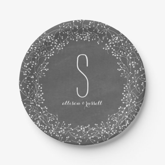 Baby's Breath Chalkboard Monogram Huwelijk Papieren Bordje (Voorkant)