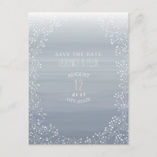 Baby's Breath Chambray Waterverf Save The Date Aankondigingskaart (Voorkant)