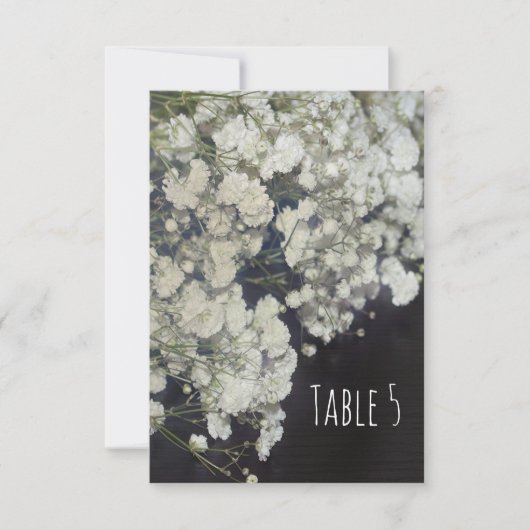 Baby's Breath & Donker Houten Tafel Nummerkaart Kaart (Voorkant)