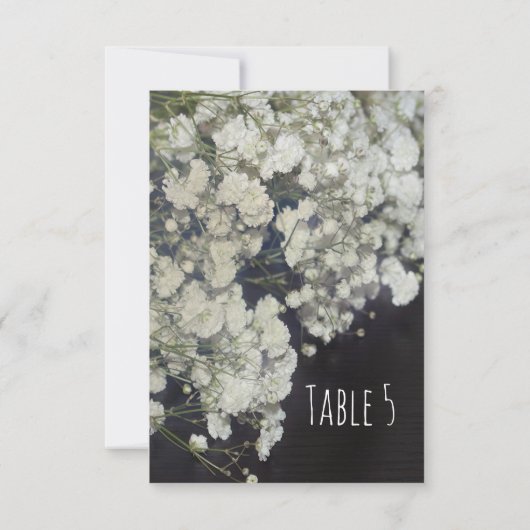 Baby's Breath & Donkere Houten Tafel Nummerkaart Kaart (Achterkant)