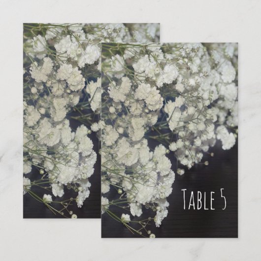 Baby's Breath & Donkere Houten Tafel Nummerkaart Kaart (Voorkant / Achterkant)