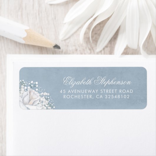 Baby's Breath Dusty Blue Elegant Wedding Etiket (Insitu)