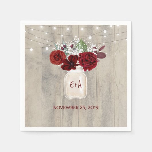 Baby's Breath en Bourgogne Bloemen Mason Jar Rusti Servetten (Voorkant)