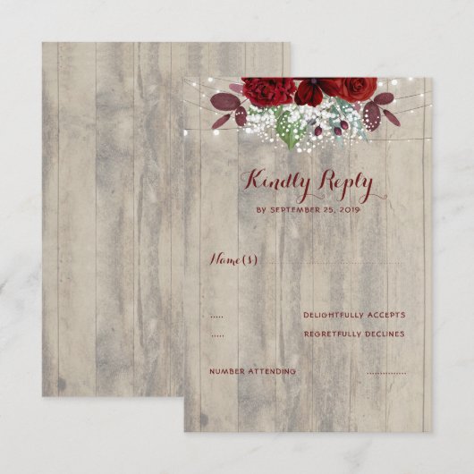 Baby's Breath en Bourgogne Bloemen Rustieke RSVP (Voorkant / Achterkant)