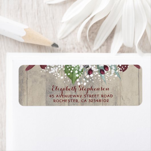 Baby's Breath en Bourgondische bloemen rustiek Etiket (Insitu)