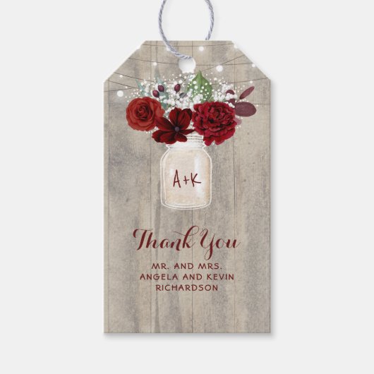 Baby's Breath en Bourgondische bloemen Rustieke br Cadeaulabel (Voorkant)