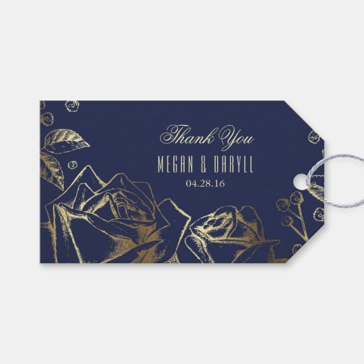 Baby's Breath en Gouden Rozen Navy Bruiloft Cadeaulabel (Voorkant (Horizontaal))