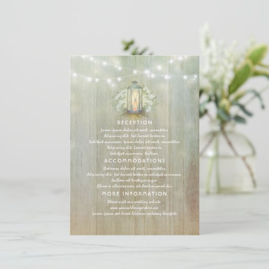 Baby's Breath en  Lantaarn Wedding Details Informatiekaartje (Staand voorkant)