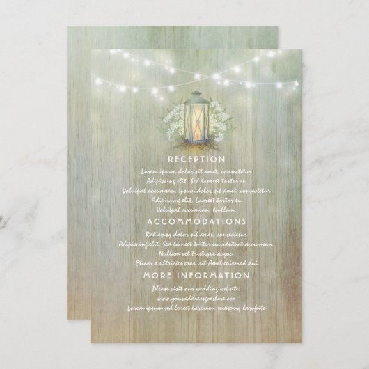 Baby's Breath en  Lantaarn Wedding Details Informatiekaartje (Voorkant / Achterkant)