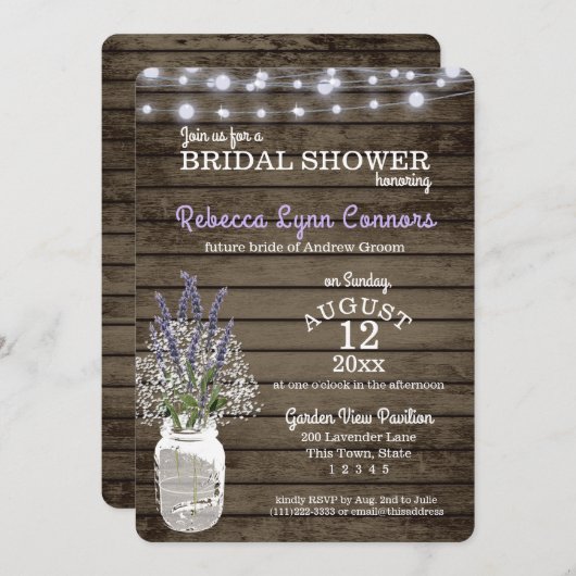 Baby's Breath en Lavendel Rustiek Vrijgezellenfees Kaart (Voorkant / Achterkant)