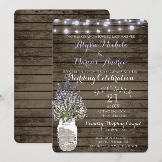 Baby's Breath en Lavendel rustieke bruiloft Kaart (Voorkant / Achterkant)