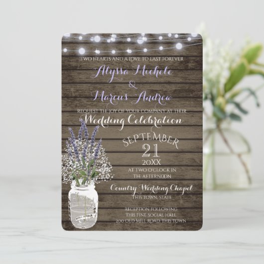 Baby's Breath en Lavendel rustieke bruiloft Kaart (Staand voorkant)