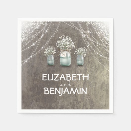 Baby's Breath en Mason Jar Barn Wedding Servet (Voorkant)