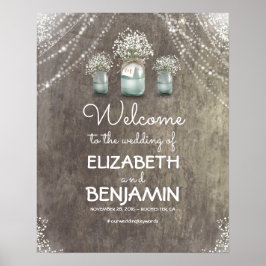 Baby's Breath en Mason Jar Wedding Welcome Sign Poster
