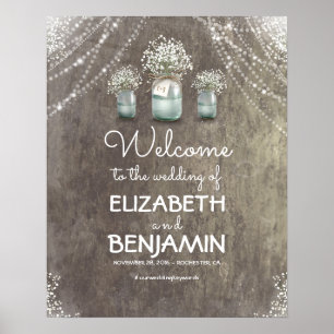 Baby's Breath en Mason Jar Wedding Welcome Sign Poster