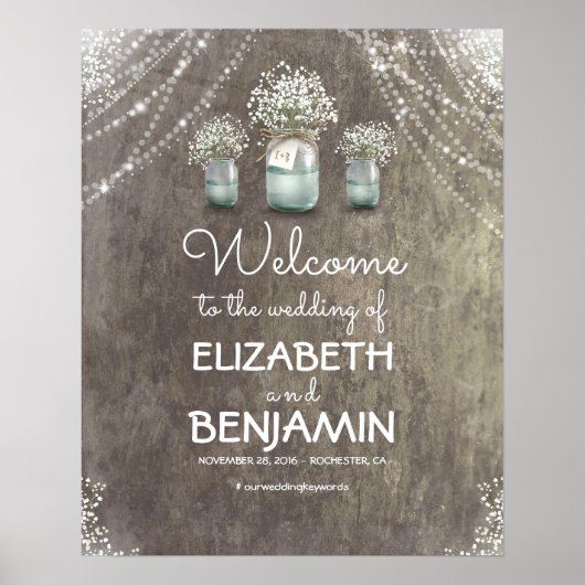 Baby's Breath en Mason Jar Wedding Welcome Sign Poster (Voorkant)