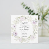 Baby's Breath en Paarse Rozen Bruiloft Kaart (Staand voorkant)