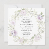 Baby's Breath en Paarse Rozen Bruiloft Kaart (Voorkant)
