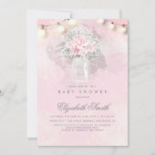 Baby's Breath en Pink Roses Rustiek Baby shower Kaart (Voorkant)