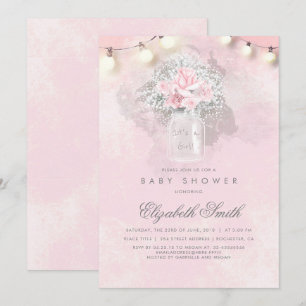 Baby's Breath en Pink Roses Rustiek Baby shower Kaart