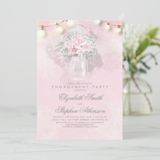 Baby's Breath en Pink Roses verlovingsfeest Kaart (Staand voorkant)