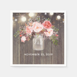 Baby's Breath en Roze Bloemen Mason Jar Rustic Servet
