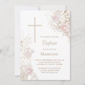 Baby's Breath en roze rozen Doop Kaart (Voorkant)