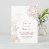 Baby's Breath en roze rozen Doop Kaart (Staand voorkant)