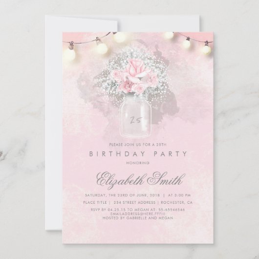 Baby's Breath en Roze Rozen Rustiek Verjaardagsfee Kaart (Voorkant)