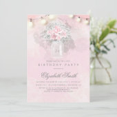 Baby's Breath en Roze Rozen Rustiek Verjaardagsfee Kaart (Staand voorkant)