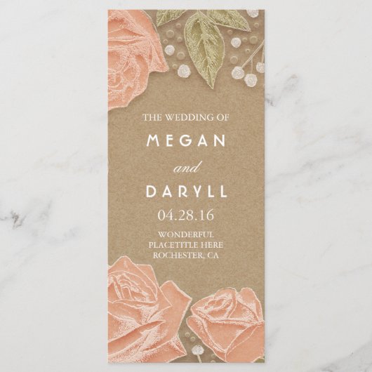 Baby's Breath en Roze Rozen Trouwprogramma's Programmakaart (Voorkant)