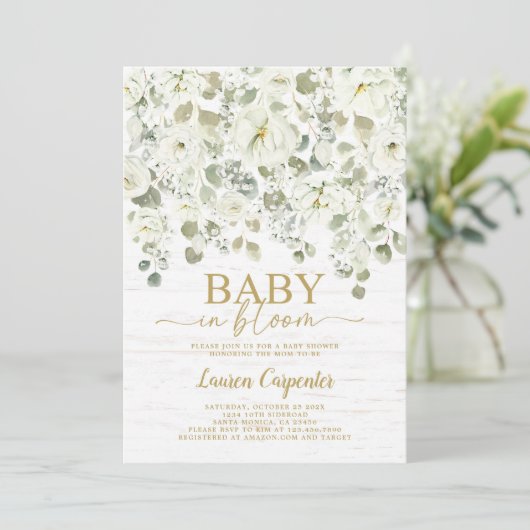 Baby's Breath Floral Baby shower Invitation Kaart (Staand voorkant)