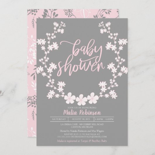 Baby's Breath Floral Baby shower Kaart (Voorkant / Achterkant)
