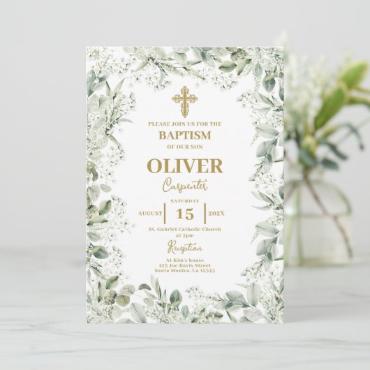 Baby's Breath Floral Baptism Kaart (Staand voorkant)