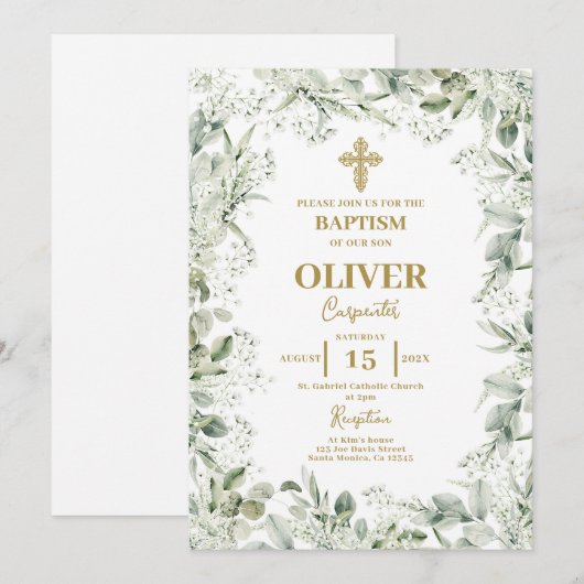 Baby's Breath Floral Baptism Kaart (Voorkant / Achterkant)