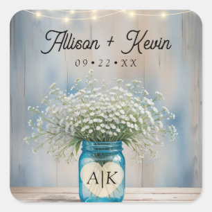 Baby's Breath Floral Country Wedding Monogram Vierkante Sticker