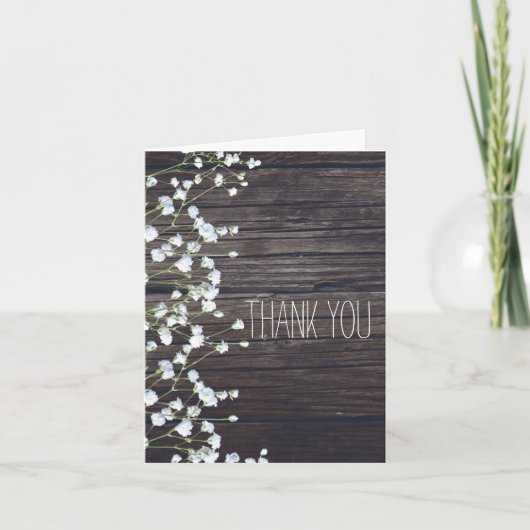 Baby's Breath Floral & Dark Rustic Wood Dank u Bedankkaart (Voorkant)