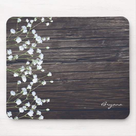 Baby's Breath Floral & Dark Rustic Wood Land Muismat (Voorkant)