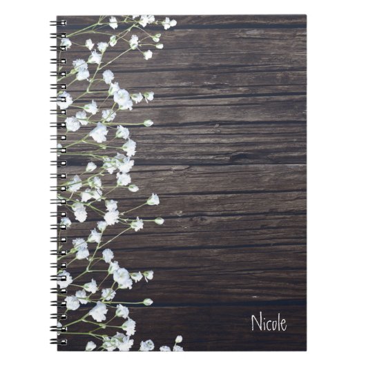Baby's Breath Floral & Dark Rustic Wood Land Notitieboek (Voorkant)