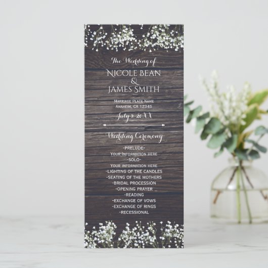 Baby's Breath Floral & Dark Rustic Wood Programma Programmakaart (Staand voorkant)