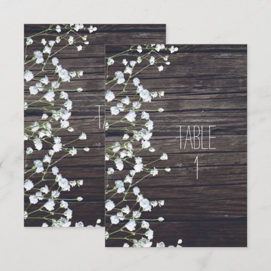 Baby's Breath Floral Donker Rustiek Houten Tafelnu Kaart (Voorkant / Achterkant)