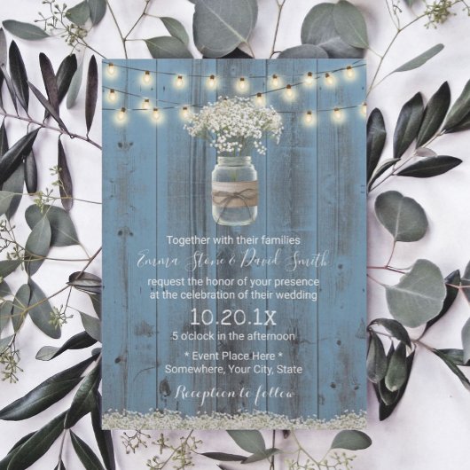 Baby's Breath Floral Dusty Blue Rustic Wedding Kaart