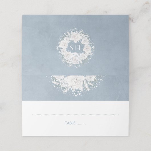 Baby's Breath Floral Dusty Blue Wedding Plaatskaartje (Buitenkant ongevouwen)