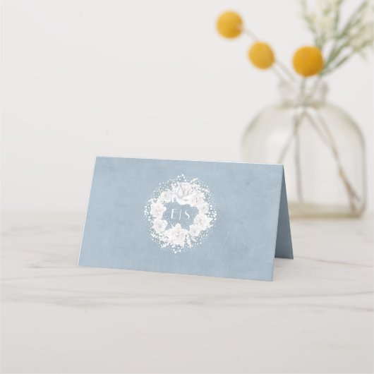 Baby's Breath Floral Dusty Blue Wedding Plaatskaartje (Achterkant)