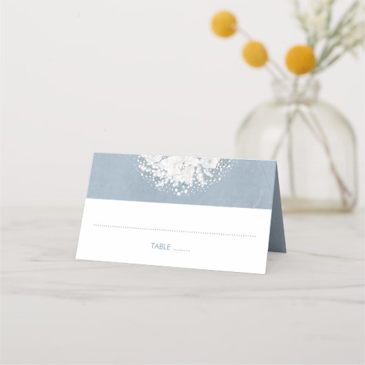 Baby's Breath Floral Dusty Blue Wedding Plaatskaartje (Voorkant)