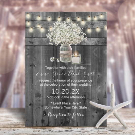  baby's Breath Floral Jar Barn Wedding Kaart