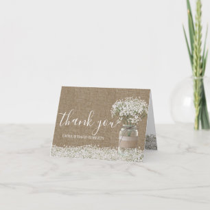 Baby's Breath Floral Jar Rustic Burlap Dank u Bedankkaart