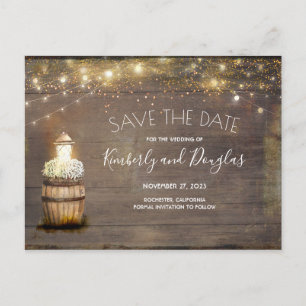 Baby's Breath Floral Lantern Rustic Save the Date Aankondigingskaart