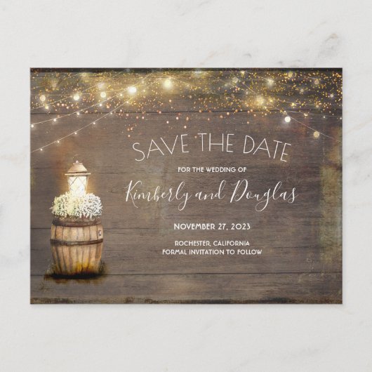 Baby's Breath Floral Lantern Rustic Save the Date Aankondigingskaart